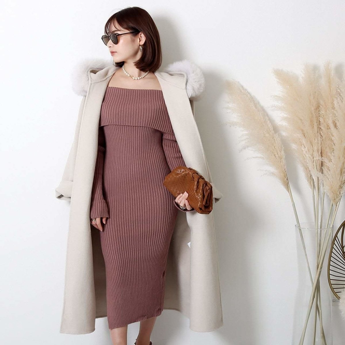 【動画あり】くすみピンクオフショルダーニットタイトワンピース - select store mirror me【動画あり】くすみピンクオフショルダーニットタイトワンピースmirror meselect store mirror meフリーサイズ