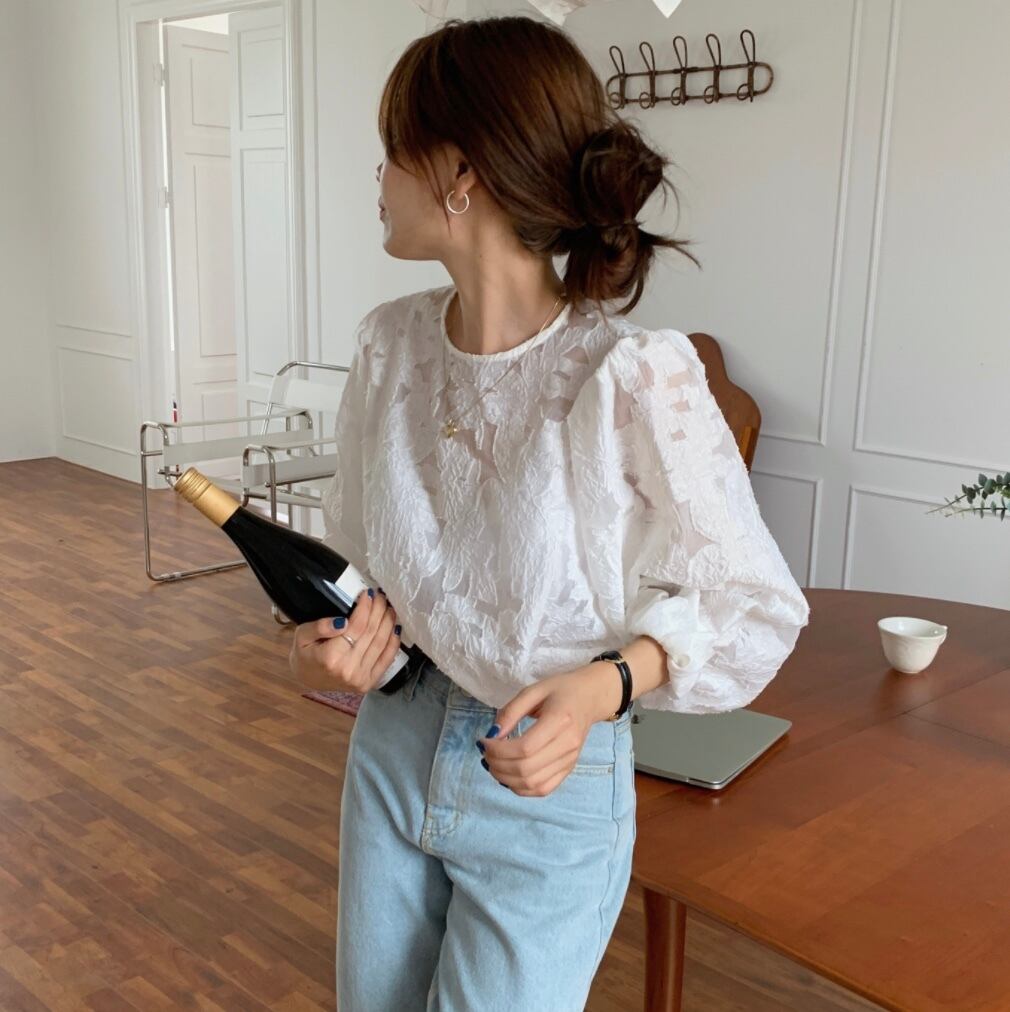 シースルーレースランタンスリーブブラウス - select store mirror meシースルーレースランタンスリーブブラウスmirror meselect store mirror meフリーサイズ