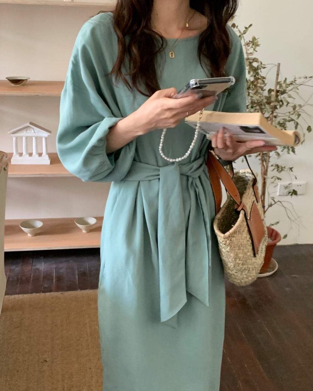 エメラルドカラーパフスリーブラフワンピース - select store mirror meエメラルドカラーパフスリーブラフワンピースmirror meselect store mirror meフリーサイズ