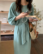 エメラルドカラーパフスリーブラフワンピース - select store mirror meエメラルドカラーパフスリーブラフワンピースmirror meselect store mirror meフリーサイズ