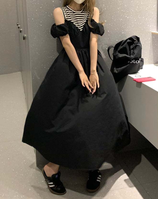 【大人気】【動画あり】デザイン切り替えボーダーオフショルダーワンピース - select store mirror me【大人気】【動画あり】デザイン切り替えボーダーオフショルダーワンピースmirror meselect store mirror meフリーサイズ