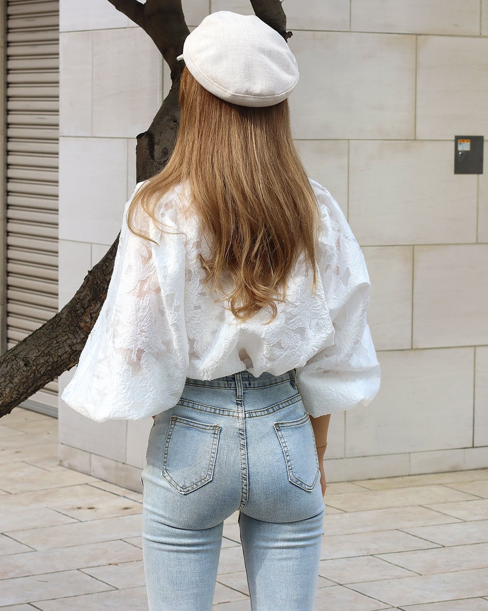 シースルーレースランタンスリーブブラウス - select store mirror meシースルーレースランタンスリーブブラウスmirror meselect store mirror meフリーサイズ