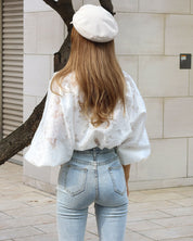 シースルーレースランタンスリーブブラウス - select store mirror meシースルーレースランタンスリーブブラウスmirror meselect store mirror meフリーサイズ