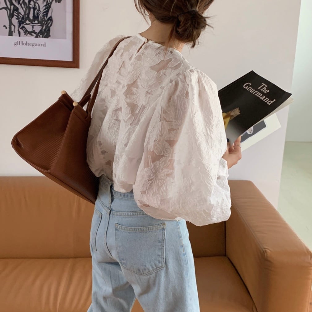 シースルーレースランタンスリーブブラウス - select store mirror meシースルーレースランタンスリーブブラウスmirror meselect store mirror meフリーサイズ