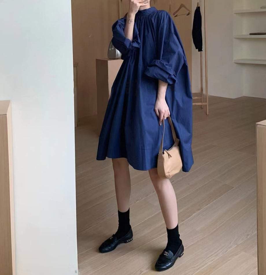 【動画あり】モックネックネイビーシャツワンピース - select store mirror me【動画あり】モックネックネイビーシャツワンピースmirror meselect store mirror meフリーサイズ