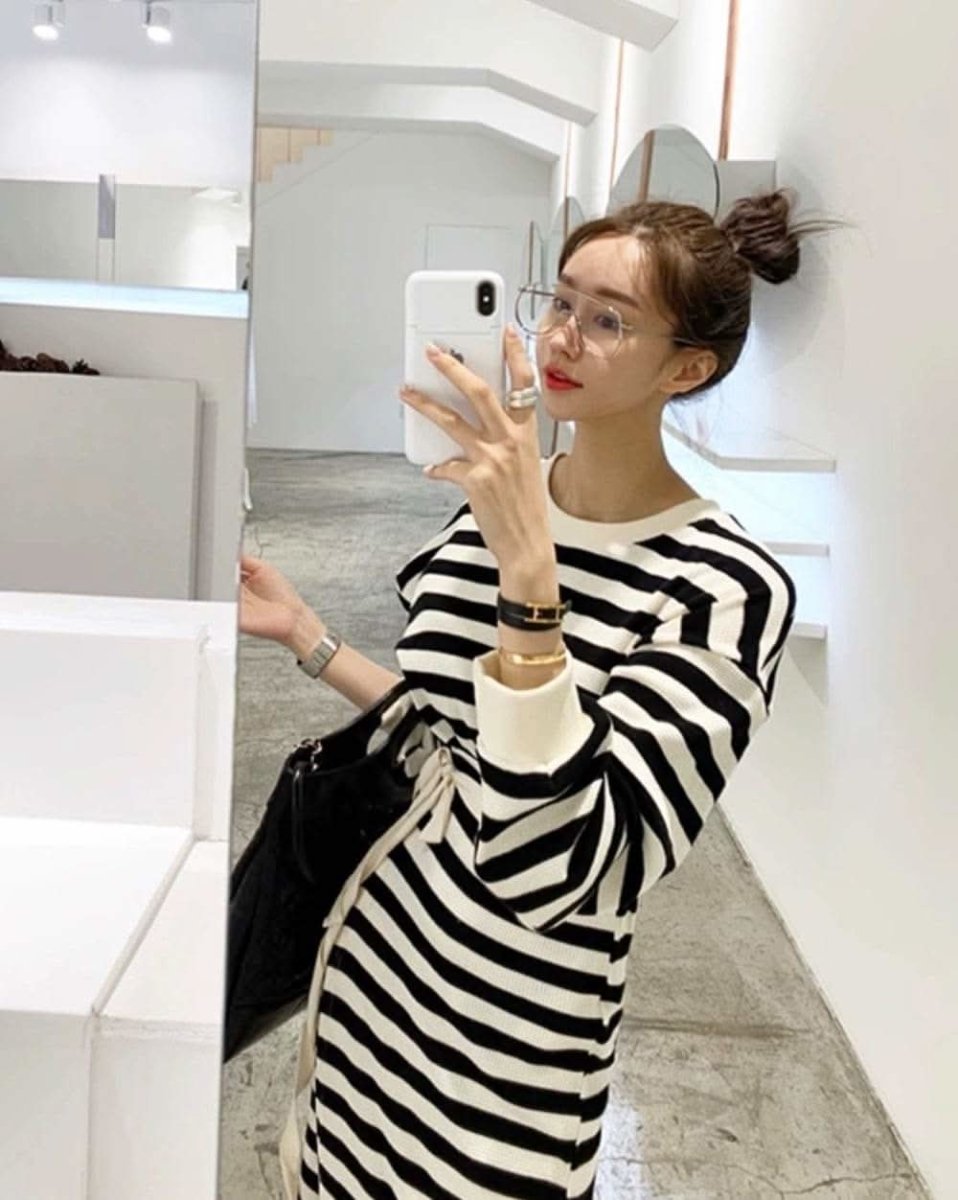 ウエストスリットリボンボーダールーズワンピース - select store mirror meウエストスリットリボンボーダールーズワンピースmirror meselect store mirror meフリーサイズ