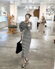 ウエストスリットリボンボーダールーズワンピース - select store mirror meウエストスリットリボンボーダールーズワンピースmirror meselect store mirror meフリーサイズ