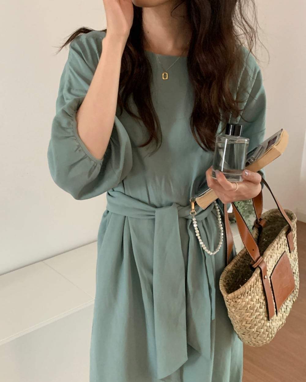 エメラルドカラーパフスリーブラフワンピース - select store mirror meエメラルドカラーパフスリーブラフワンピースmirror meselect store mirror meフリーサイズ
