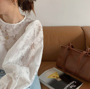 ランタンスリーブホワイト刺繍シースルーブラウス - select store mirror meランタンスリーブホワイト刺繍シースルーブラウスmirror meselect store mirror meフリーサイズ