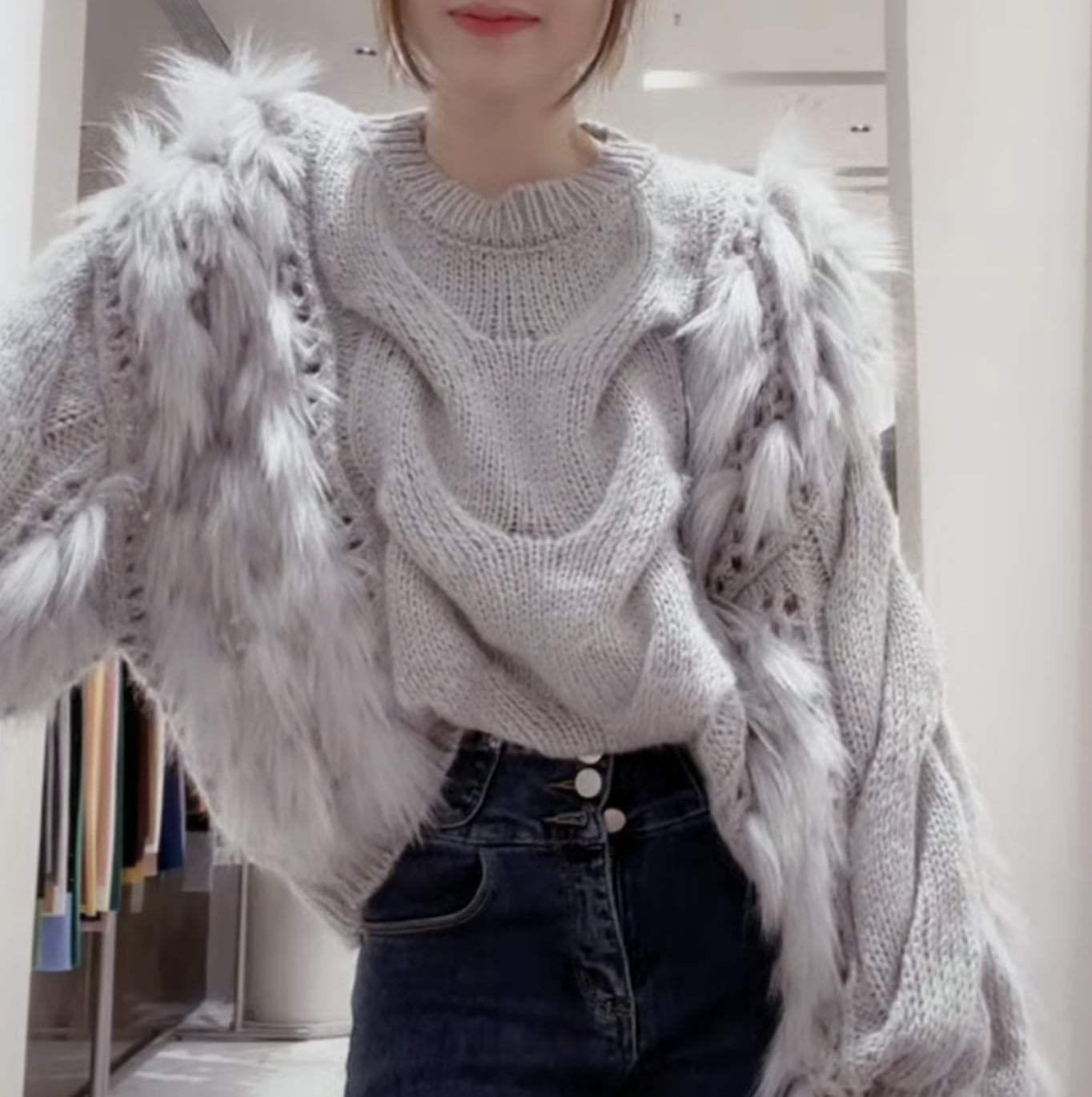 【ミンクファー＆モヘア】【動画あり】ファーMIXニットセーター　２色展開 - select store mirror me【ミンクファー＆モヘア】【動画あり】ファーMIXニットセーター　２色展開190024822mirror meselect store mirror me190024822グレー