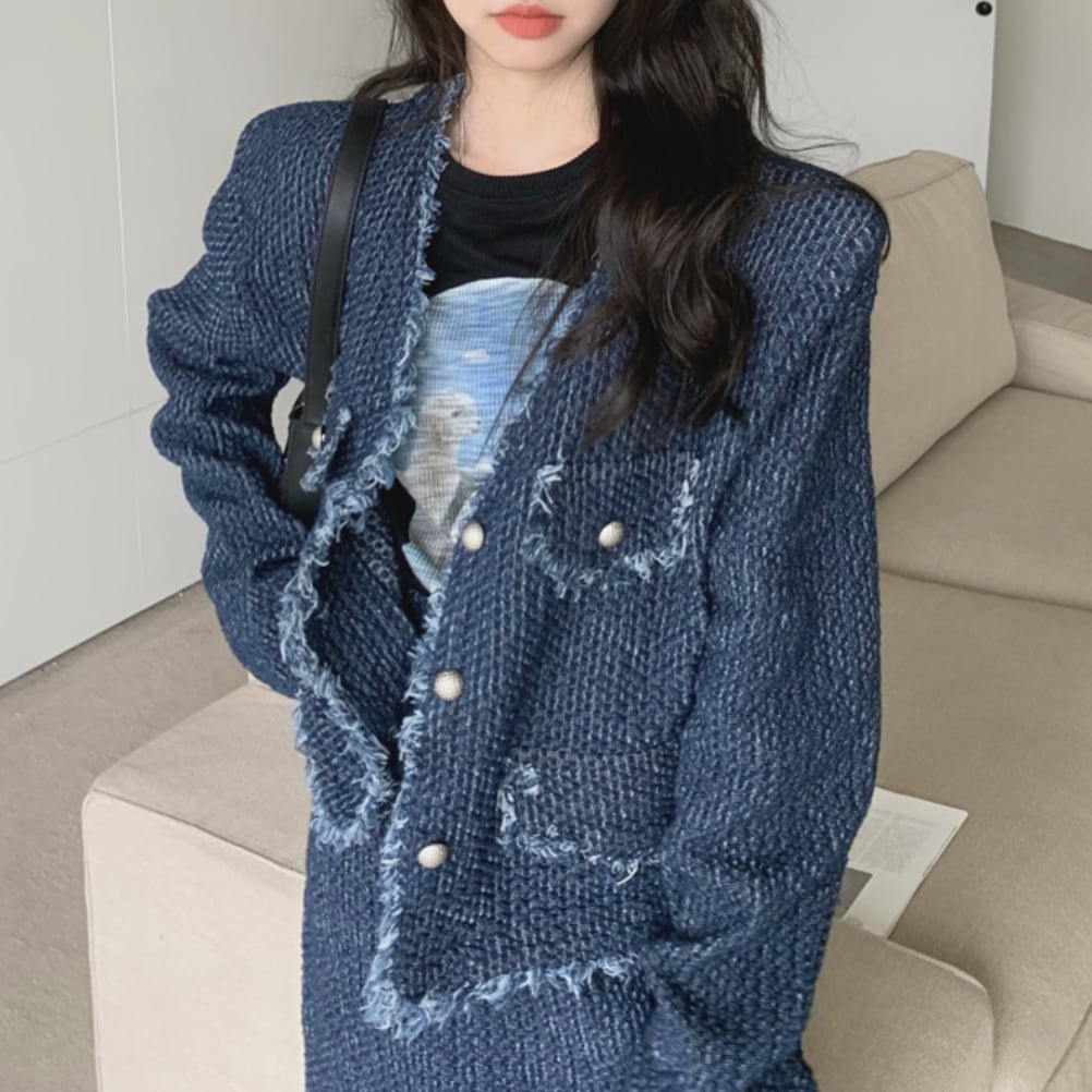 ＜Sサイズ１点即納＞＜ラミカ様ご愛用＞デニムフリンジノーカラージャケットセットアップ - select store mirror me＜Sサイズ１点即納＞＜ラミカ様ご愛用＞デニムフリンジノーカラージャケットセットアップ201627114mirror meselect store mirror me201627114【即納】S