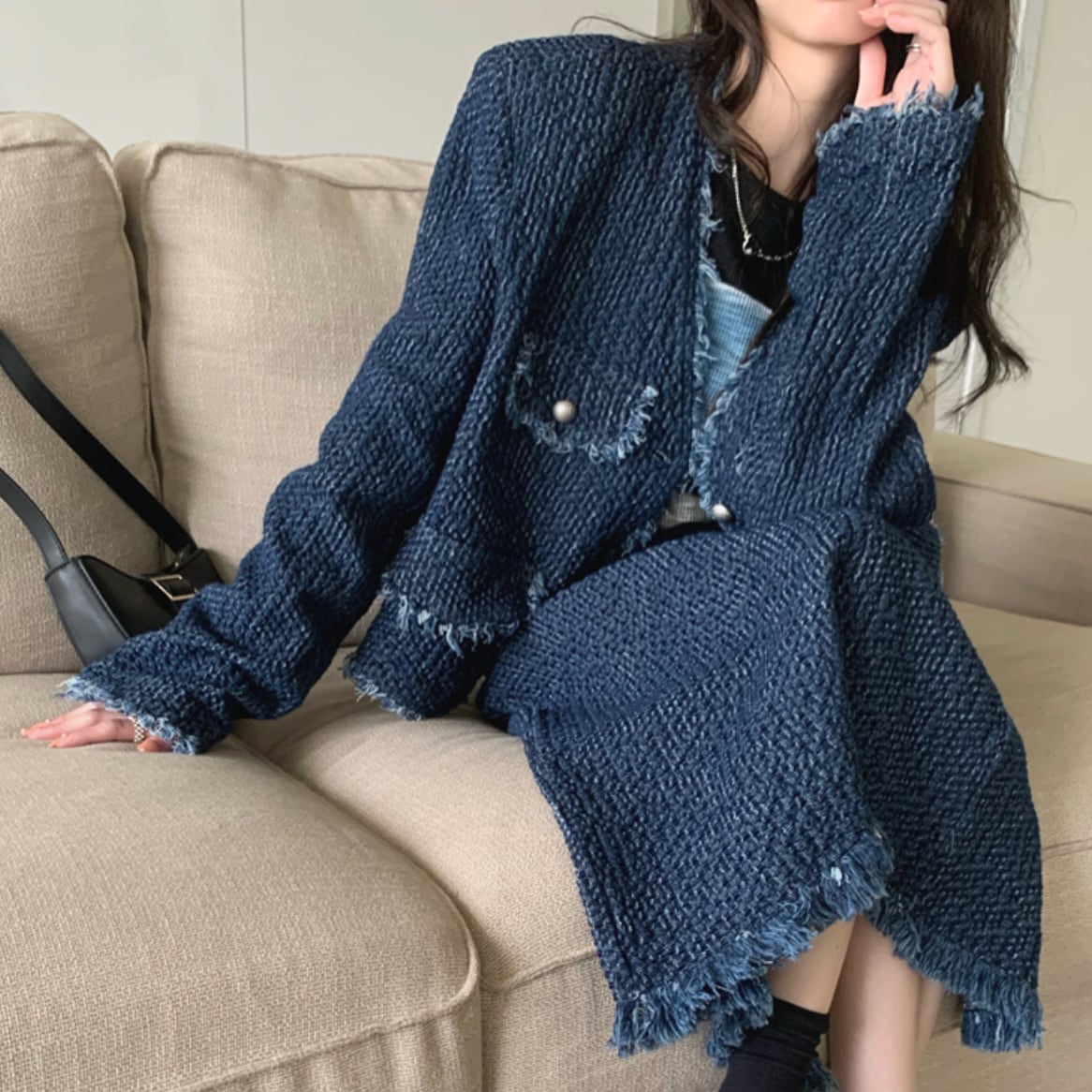 ＜Sサイズ１点即納＞＜ラミカ様ご愛用＞デニムフリンジノーカラージャケットセットアップ - select store mirror me＜Sサイズ１点即納＞＜ラミカ様ご愛用＞デニムフリンジノーカラージャケットセットアップ201627114mirror meselect store mirror me201627114【即納】S