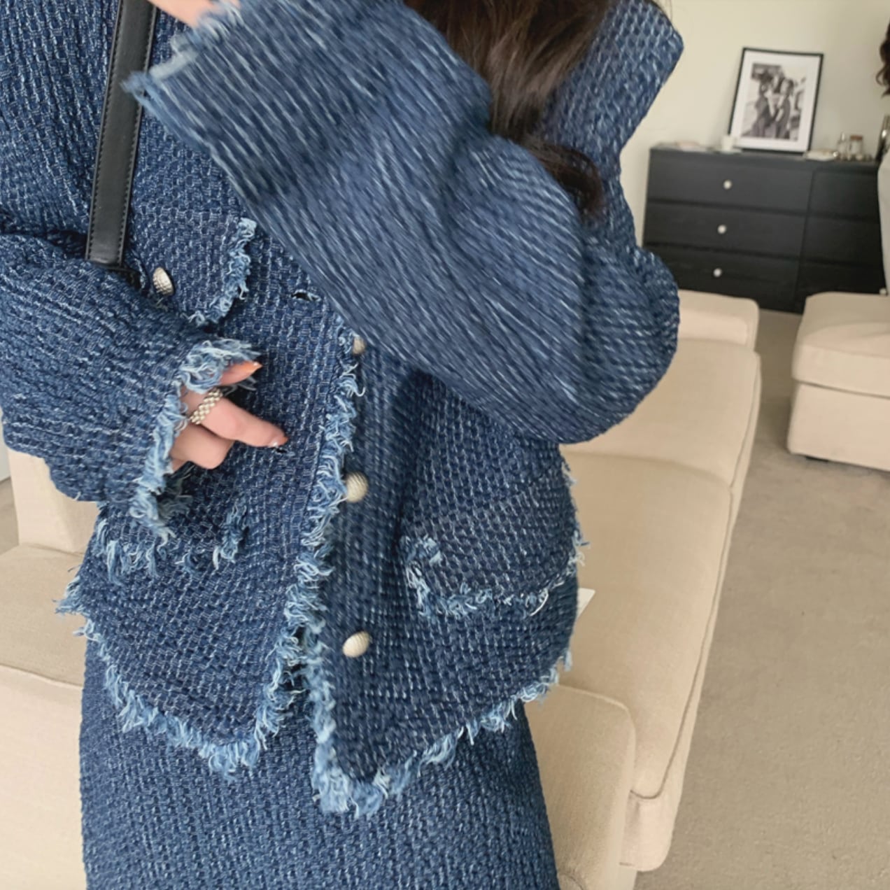 ＜Sサイズ１点即納＞＜ラミカ様ご愛用＞デニムフリンジノーカラージャケットセットアップ - select store mirror me＜Sサイズ１点即納＞＜ラミカ様ご愛用＞デニムフリンジノーカラージャケットセットアップ201627114mirror meselect store mirror me201627114【即納】S