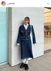 ＜Sサイズ１点即納＞＜ラミカ様ご愛用＞デニムフリンジノーカラージャケットセットアップ - select store mirror me＜Sサイズ１点即納＞＜ラミカ様ご愛用＞デニムフリンジノーカラージャケットセットアップ201627114mirror meselect store mirror me201627114【即納】S