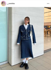 ＜Sサイズ１点即納＞＜ラミカ様ご愛用＞デニムフリンジノーカラージャケットセットアップ - select store mirror me＜Sサイズ１点即納＞＜ラミカ様ご愛用＞デニムフリンジノーカラージャケットセットアップ201627114mirror meselect store mirror me201627114【即納】S