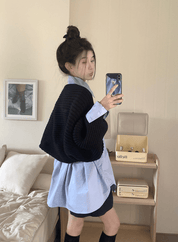 重ね着スタイルのセーターワンピ - select store mirror me重ね着スタイルのセーターワンピselect store mirror meselect store mirror meブルーシャツ＋黒ニット　ワンサイズ