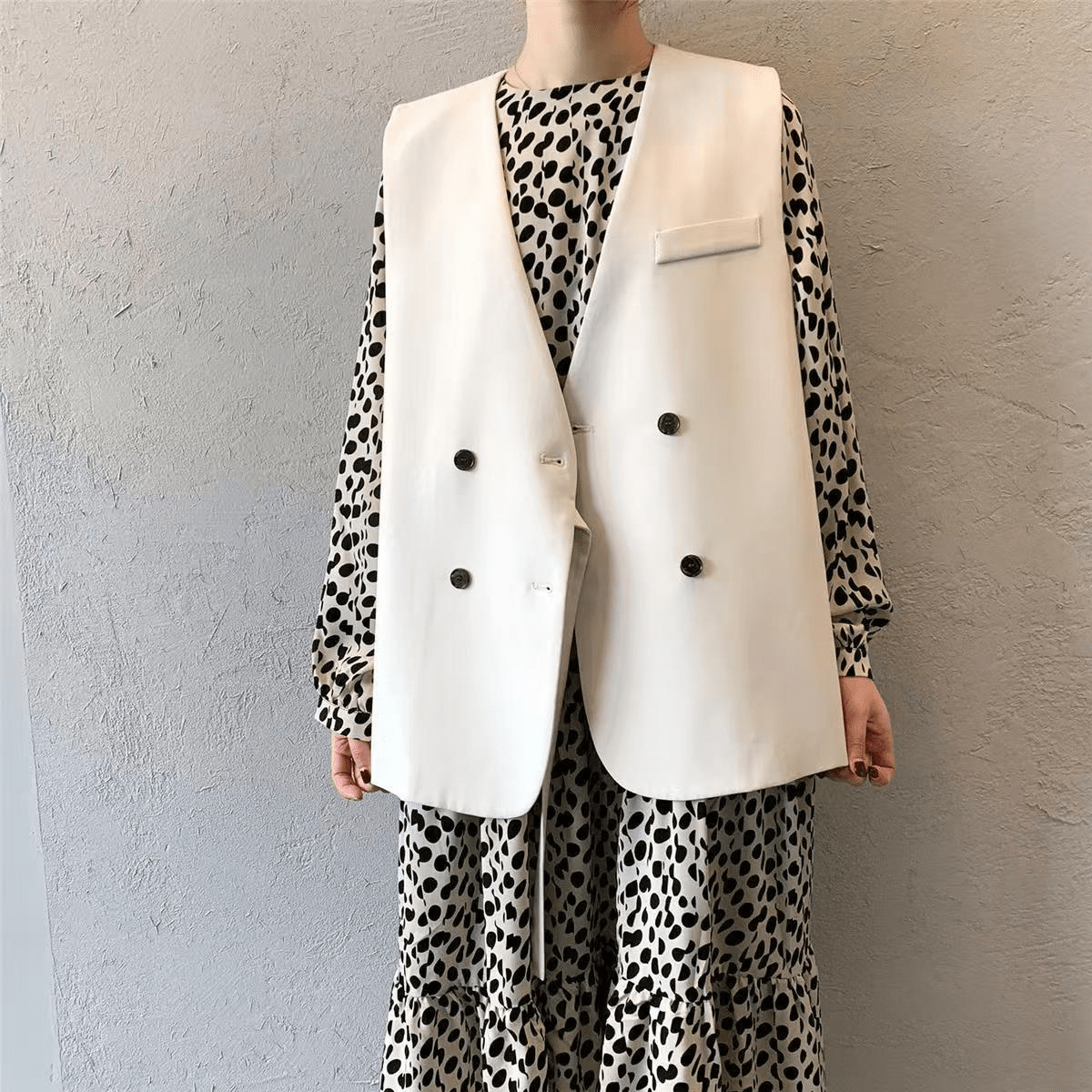 カジュアル　ダブル ブレスト ベスト　ジャケット - select store mirror meカジュアル　ダブル ブレスト ベスト　ジャケットselect store mirror meselect store mirror meブラックベージュ　S