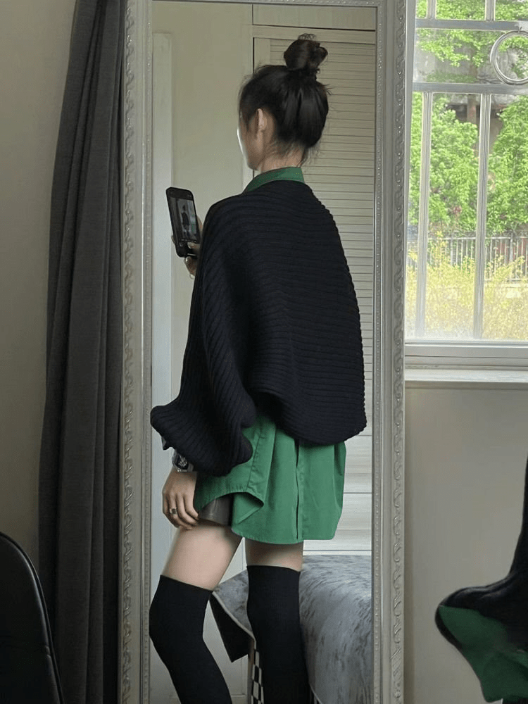 レイヤードスタイルのブラックニットシャツワンピース - select store mirror meレイヤードスタイルのブラックニットシャツワンピースselect store mirror meselect store mirror meS