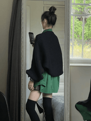 レイヤードスタイルのブラックニットシャツワンピース - select store mirror meレイヤードスタイルのブラックニットシャツワンピースselect store mirror meselect store mirror meS