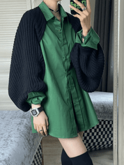 レイヤードスタイルのブラックニットシャツワンピース - select store mirror meレイヤードスタイルのブラックニットシャツワンピースselect store mirror meselect store mirror meS