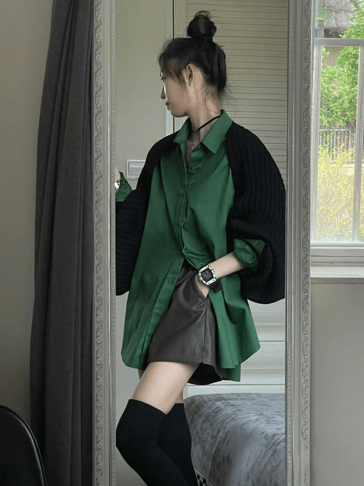 レイヤードスタイルのブラックニットシャツワンピース - select store mirror meレイヤードスタイルのブラックニットシャツワンピースselect store mirror meselect store mirror meS