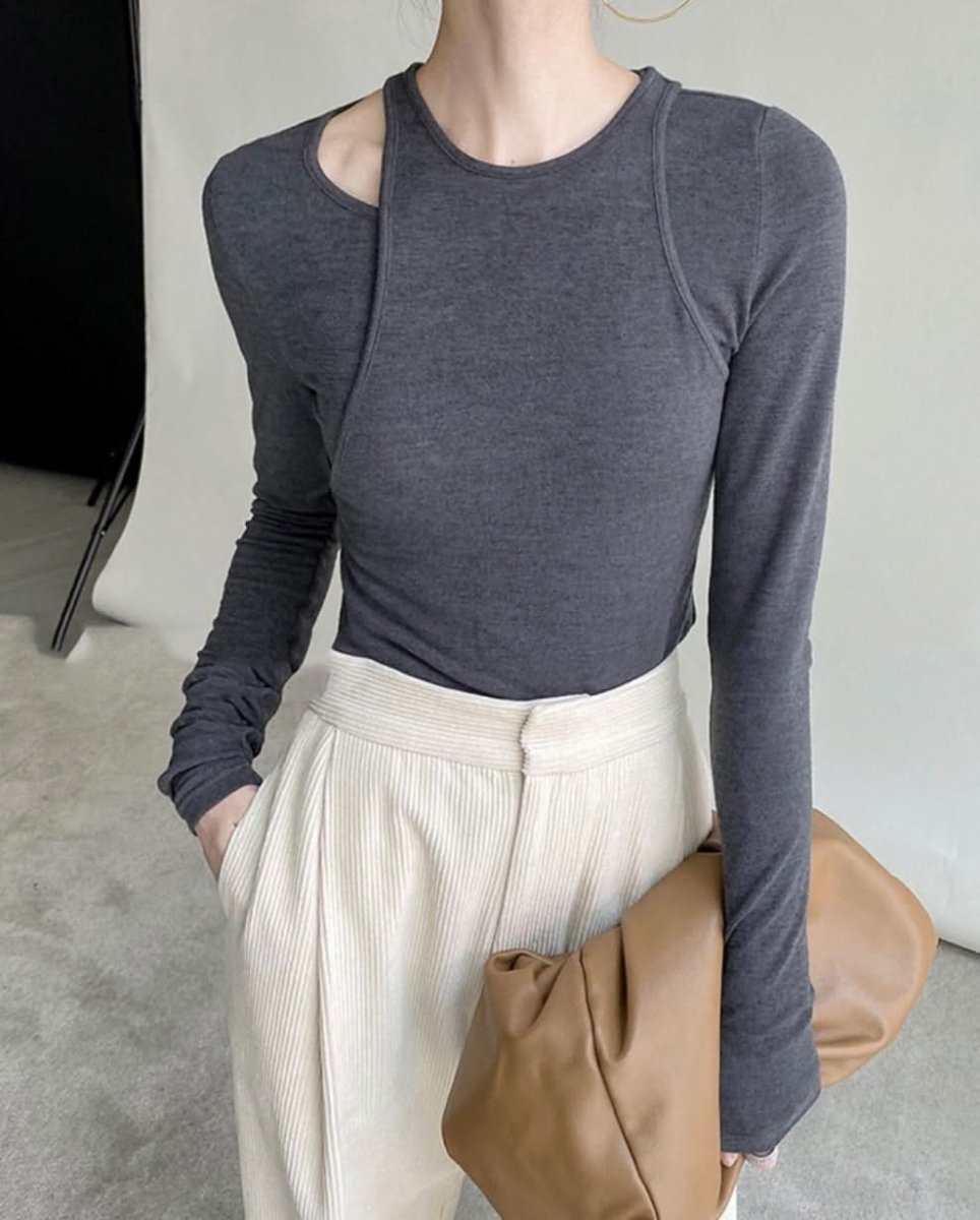 アシンメトリー重ね着デザインロングTシャツ　４色展開 - select store mirror meアシンメトリー重ね着デザインロングTシャツ　４色展開147037664mirror meselect store mirror me147037664ベージュ
