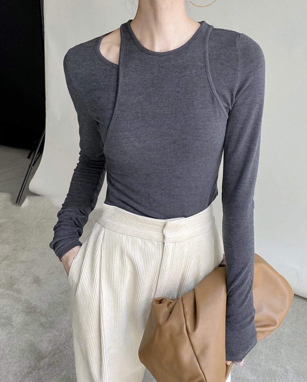 アシンメトリー重ね着デザインロングTシャツ　４色展開 - select store mirror meアシンメトリー重ね着デザインロングTシャツ　４色展開147037664mirror meselect store mirror me147037664ベージュ