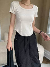 【動画あり】デザインラインラウンドネックTシャツ　４色展開 - select store mirror me【動画あり】デザインラインラウンドネックTシャツ　４色展開208527131mirror meselect store mirror me208527131ホワイトS
