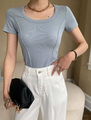 【動画あり】デザインラインラウンドネックTシャツ　４色展開 - select store mirror me【動画あり】デザインラインラウンドネックTシャツ　４色展開208527131mirror meselect store mirror me208527131ホワイトS