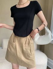 【動画あり】デザインラインラウンドネックTシャツ　４色展開 - select store mirror me【動画あり】デザインラインラウンドネックTシャツ　４色展開208527131mirror meselect store mirror me208527131ホワイトS