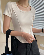 【動画あり】デザインラインラウンドネックTシャツ　４色展開 - select store mirror me【動画あり】デザインラインラウンドネックTシャツ　４色展開208527131mirror meselect store mirror me208527131ホワイトS