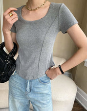 【動画あり】デザインラインラウンドネックTシャツ　４色展開 - select store mirror me【動画あり】デザインラインラウンドネックTシャツ　４色展開208527131mirror meselect store mirror me208527131ホワイトS