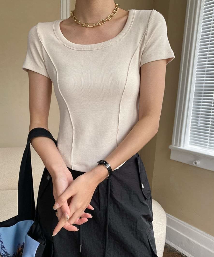 【動画あり】デザインラインラウンドネックTシャツ　４色展開 - select store mirror me【動画あり】デザインラインラウンドネックTシャツ　４色展開208527131mirror meselect store mirror me208527131ホワイトS