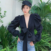 【動画あり】ディープVネックシフォンリボンブラウス　２色展開 - select store mirror me【動画あり】ディープVネックシフォンリボンブラウス　２色展開115201291mirror meselect store mirror me115201291ホワイト