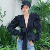 【動画あり】ディープVネックシフォンリボンブラウス　２色展開 - select store mirror me【動画あり】ディープVネックシフォンリボンブラウス　２色展開115201291mirror meselect store mirror me115201291ホワイト