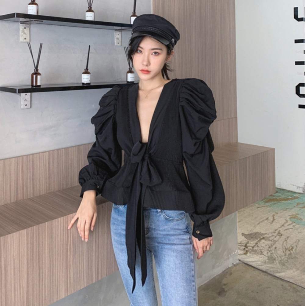 【動画あり】ディープVネックシフォンリボンブラウス　２色展開 - select store mirror me【動画あり】ディープVネックシフォンリボンブラウス　２色展開115201291mirror meselect store mirror me115201291ホワイト
