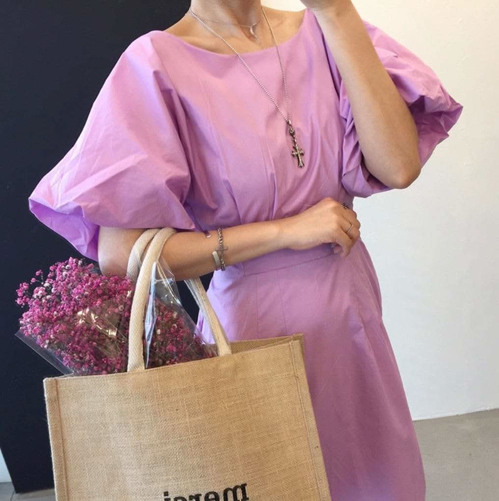 バックVネックリボンレトロパフスリーブワンピース　２色展開 - select store mirror meバックVネックリボンレトロパフスリーブワンピース　２色展開117563402mirror meselect store mirror me117563402パープル M