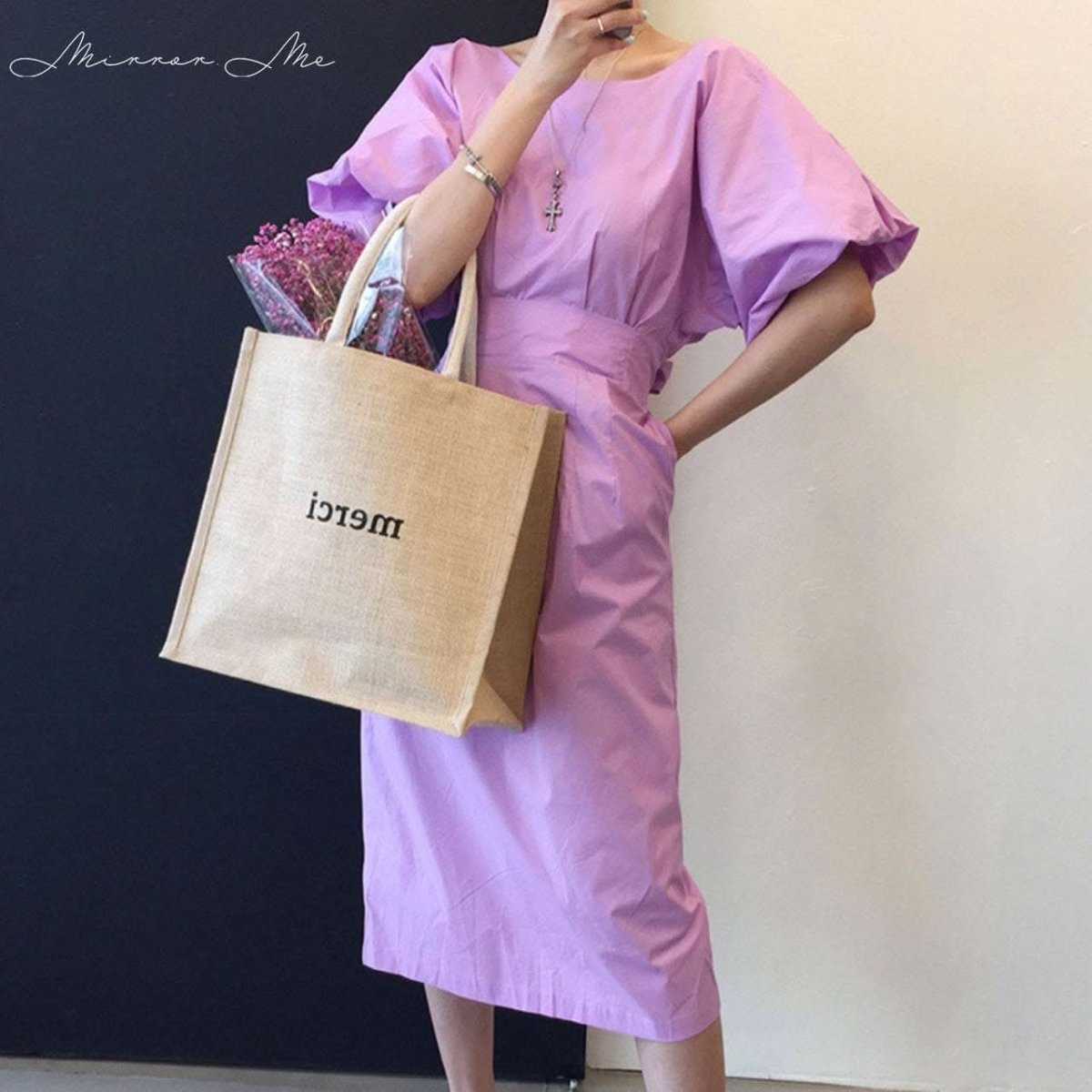 バックVネックリボンレトロパフスリーブワンピース　２色展開 - select store mirror meバックVネックリボンレトロパフスリーブワンピース　２色展開117563402mirror meselect store mirror me117563402パープル M