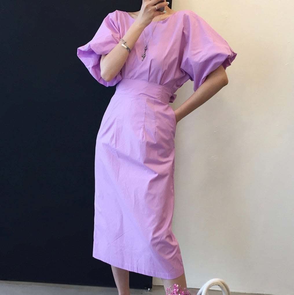 バックVネックリボンレトロパフスリーブワンピース　２色展開 - select store mirror meバックVネックリボンレトロパフスリーブワンピース　２色展開117563402mirror meselect store mirror me117563402パープル M