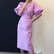 バックVネックリボンレトロパフスリーブワンピース　２色展開 - select store mirror meバックVネックリボンレトロパフスリーブワンピース　２色展開117563402mirror meselect store mirror me117563402パープル M