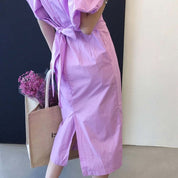 バックVネックリボンレトロパフスリーブワンピース　２色展開 - select store mirror meバックVネックリボンレトロパフスリーブワンピース　２色展開117563402mirror meselect store mirror me117563402パープル M
