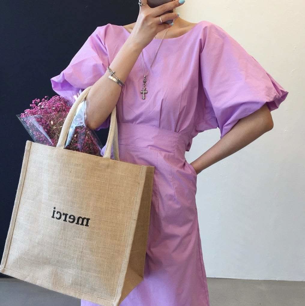 バックVネックリボンレトロパフスリーブワンピース　２色展開 - select store mirror meバックVネックリボンレトロパフスリーブワンピース　２色展開117563402mirror meselect store mirror me117563402パープル M