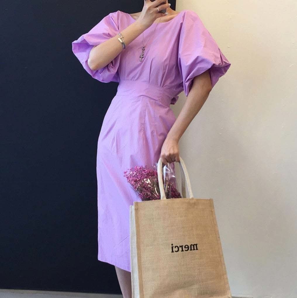 バックVネックリボンレトロパフスリーブワンピース　２色展開 - select store mirror meバックVネックリボンレトロパフスリーブワンピース　２色展開117563402mirror meselect store mirror me117563402パープル M