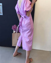 バックVネックリボンレトロパフスリーブワンピース　２色展開 - select store mirror meバックVネックリボンレトロパフスリーブワンピース　２色展開117563402mirror meselect store mirror me117563402パープル M