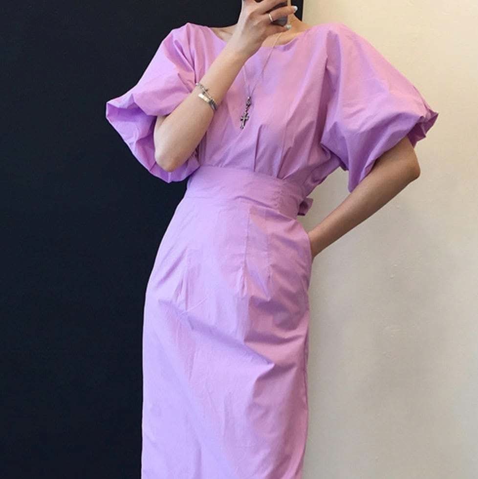 バックVネックリボンレトロパフスリーブワンピース　２色展開 - select store mirror meバックVネックリボンレトロパフスリーブワンピース　２色展開117563402mirror meselect store mirror me117563402パープル M