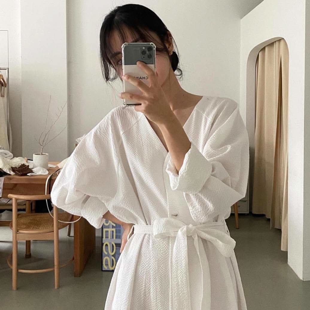 Vネックボタンナチュラルワンピース　２色展開 - select store mirror meVネックボタンナチュラルワンピース　２色展開121588831mirror meselect store mirror me121588831ホワイト