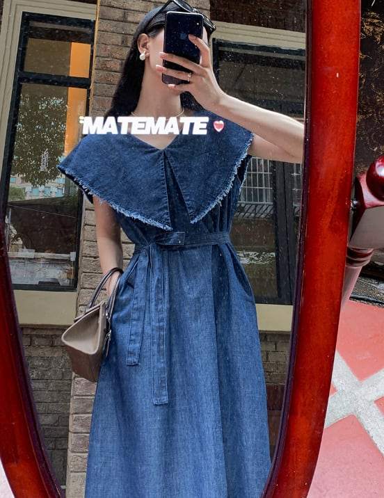 【動画あり】Vネックカラーデニムフリンジワンピース - select store mirror me【動画あり】Vネックカラーデニムフリンジワンピースmirror meselect store mirror meフリーサイズ