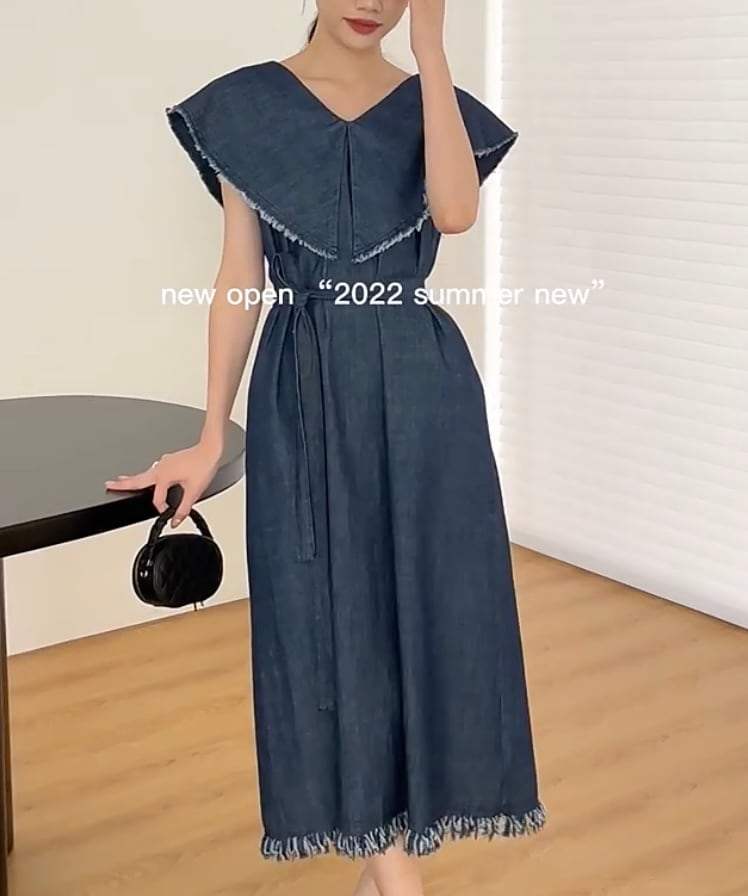 【動画あり】Vネックカラーデニムフリンジワンピース - select store mirror me【動画あり】Vネックカラーデニムフリンジワンピースmirror meselect store mirror meフリーサイズ